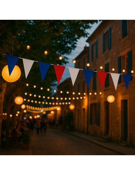 Guirlande 10 Fanions Tricolore France- Longueur : 3,6 mètres