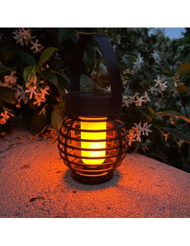 Lampe Solaire Suspendue ou à Poser à Effet Flamme LED - Dimension : 17 x 8,5 cm