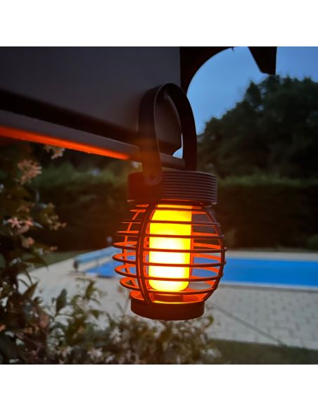 Lampe Solaire Suspendue ou à Poser à Effet Flamme LED - Dimension : 17 x 8,5 cm