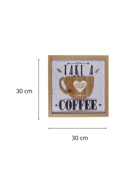 Décoration Murale / Tableau en Bois avec Motif Mug en Relief / Dimensions: 30 x 30 cm
