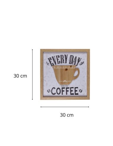 Décoration Murale / Tableau en Bois avec Motif Mug en Relief / Dimensions: 30 x 30 cm
