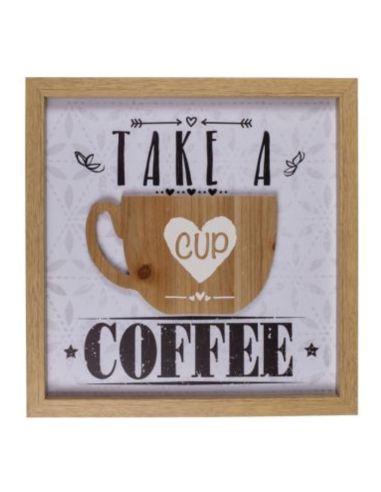 Décoration Murale / Tableau en Bois avec Motif Mug en Relief / Dimensions: 30 x 30 cm