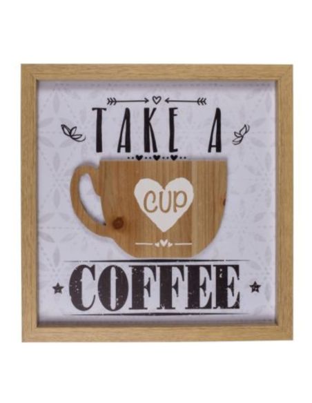 Décoration Murale / Tableau en Bois avec Motif Mug en Relief / Dimensions: 30 x 30 cm