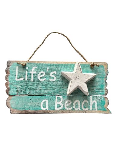 Panneau en Bois à Pendre en Relief " Life's a Beach " - 2 Finitions Disponibles - Dimension : 24x12CM