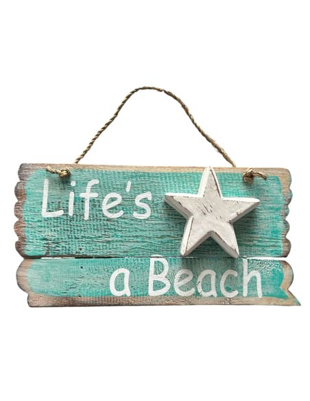 Panneau en Bois à Pendre en Relief " Life's a Beach " - 2 Finitions Disponibles - Dimension : 24x12CM