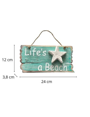 Panneau en Bois à Pendre en Relief " Life's a Beach " - 2 Finitions Disponibles - Dimension : 24x12CM