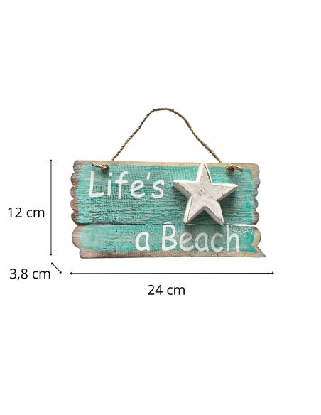 Panneau en Bois à Pendre en Relief " Life's a Beach " - 2 Finitions Disponibles - Dimension : 24x12CM