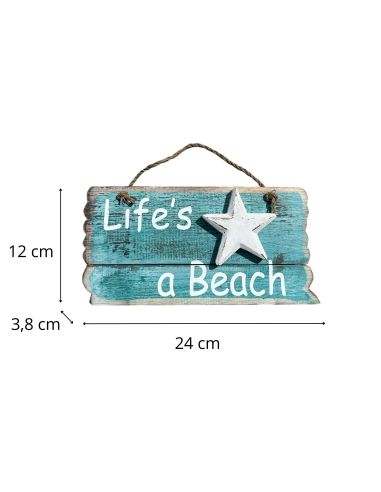 Panneau en Bois à Pendre en Relief " Life's a Beach " - 2 Finitions Disponibles - Dimension : 24x12CM