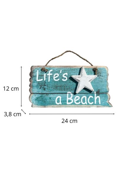 Panneau en Bois à Pendre en Relief " Life's a Beach " - 2 Finitions Disponibles - Dimension : 24x12CM