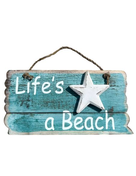 Panneau en Bois à Pendre en Relief " Life's a Beach " - 2 Finitions Disponibles - Dimension : 24x12CM