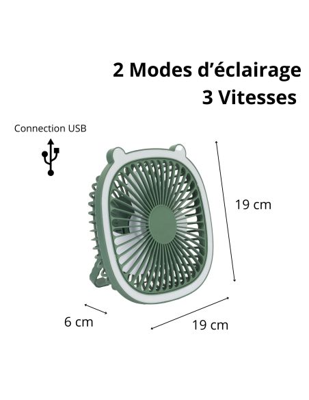Ventilateur Led Rechargeable Usb 2 en 1 I love Kawaii - 2 Couleurs Disponibles
