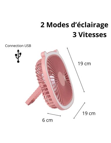 Ventilateur Led Rechargeable Usb 2 en 1 I love Kawaii - 2 Couleurs Disponibles
