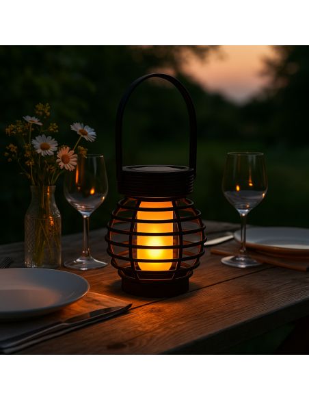 Lampe Solaire Extérieure Suspendue ou à Poser à Effet Flamme LED - Dimension : 17 x 8,5 cm