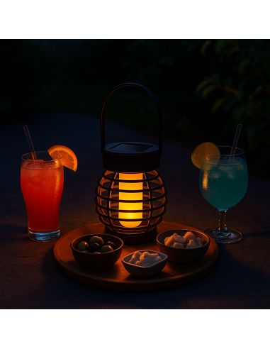 Lampe Solaire Extérieure Suspendue ou à Poser à Effet Flamme LED - Dimension : 17 x 8,5 cm