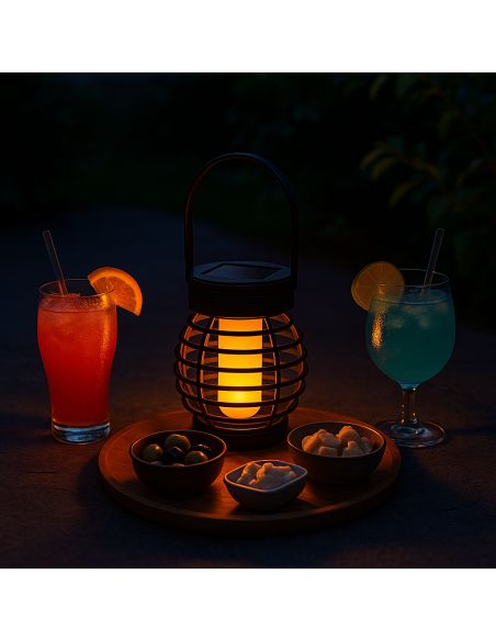 Lampe Solaire Extérieure Suspendue ou à Poser à Effet Flamme LED - Dimension : 17 x 8,5 cm