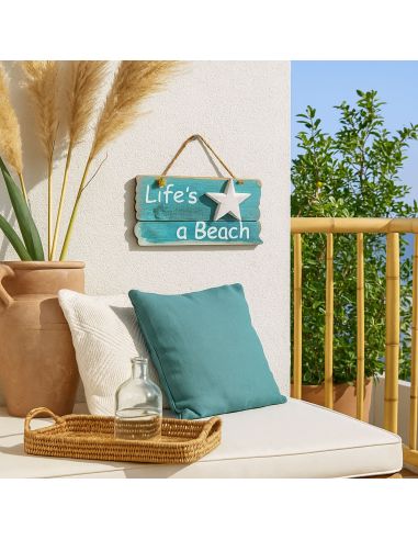 Panneau en Bois à Pendre en Relief " Life's a Beach " - 2 Finitions Disponibles - Dimension : 24x12CM