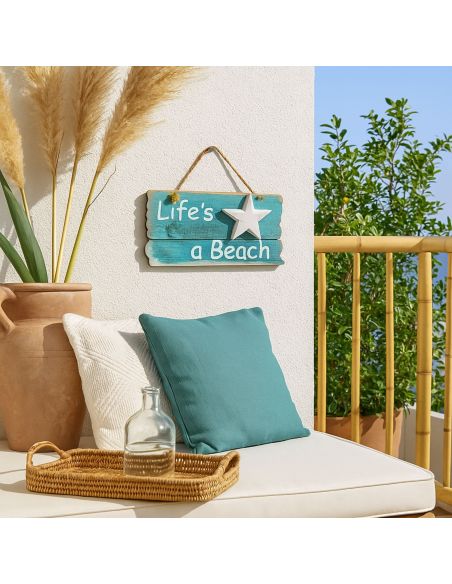 Panneau en Bois à Pendre en Relief " Life's a Beach " - 2 Finitions Disponibles - Dimension : 24x12CM