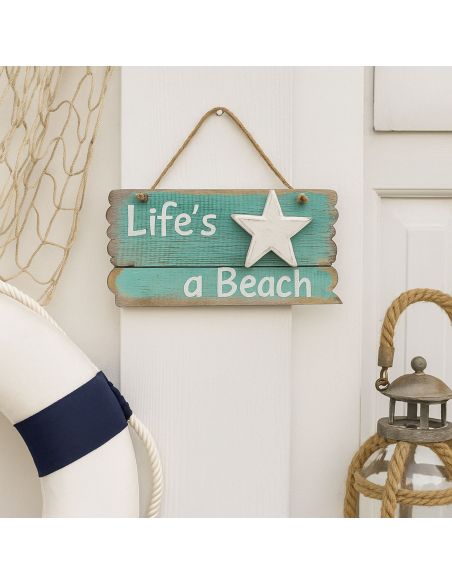 Panneau en Bois à Pendre en Relief " Life's a Beach " - 2 Finitions Disponibles - Dimension : 24x12CM