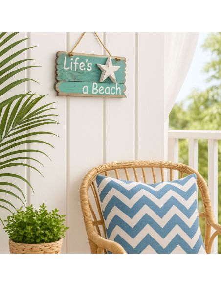 Panneau en Bois à Pendre en Relief " Life's a Beach " - 2 Finitions Disponibles - Dimension : 24x12CM