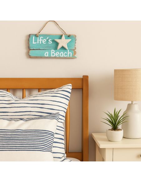 Panneau en Bois à Pendre en Relief " Life's a Beach " - 2 Finitions Disponibles - Dimension : 24x12CM