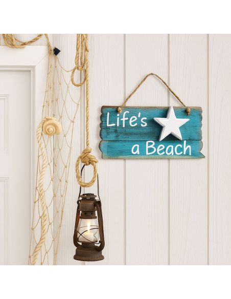 Panneau en Bois à Pendre en Relief " Life's a Beach " - 2 Finitions Disponibles - Dimension : 24x12CM