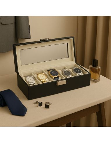 Boîte à Bijoux Pour 5 Montres - Dimensions : 29 x 12 x 8 cm