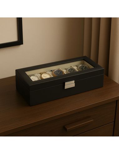Boîte à Bijoux Pour 5 Montres - Dimensions : 29 x 12 x 8 cm