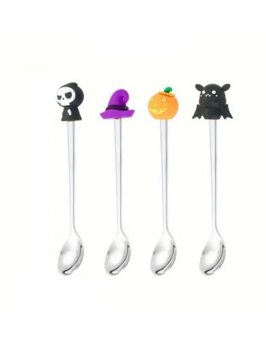 Lot de 4 Cuillères à café Thème Halloween - Matière : Acier inoxydable