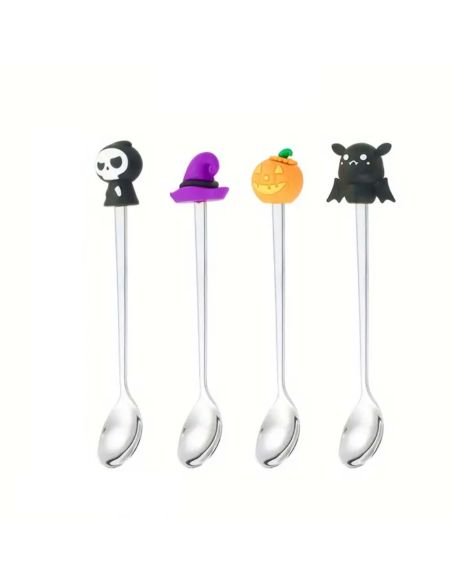 Lot de 4 Cuillères à café Thème Halloween - Matière : Acier inoxydable