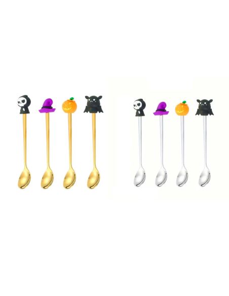 Lot de 4 Cuillères à café Thème Halloween - Matière : Acier inoxydable