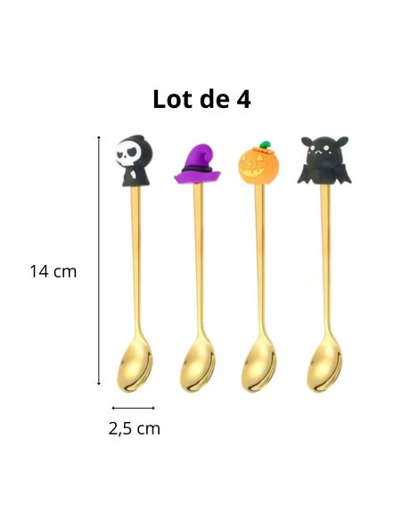 Lot de 4 Cuillères à café Thème Halloween - Matière : Acier inoxydable