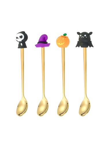 Lot de 4 Cuillères à café Thème Halloween - Matière : Acier inoxydable