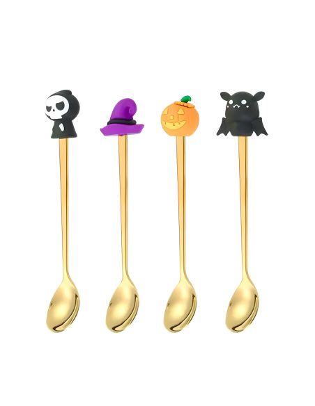 Lot de 4 Cuillères à café Thème Halloween - Matière : Acier inoxydable
