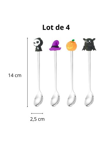 Lot de 4 Cuillères à café Thème Halloween - Matière : Acier inoxydable