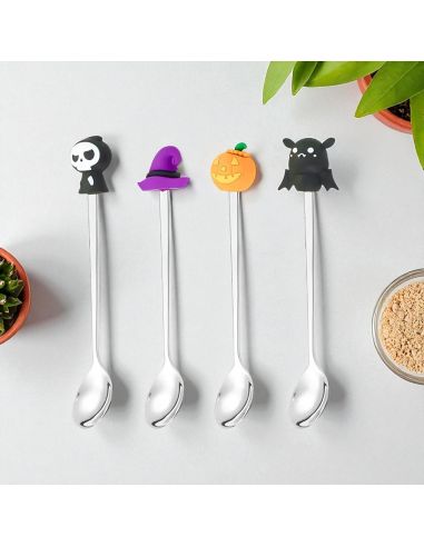 Lot de 4 Cuillères à café Thème Halloween - Matière : Acier inoxydable
