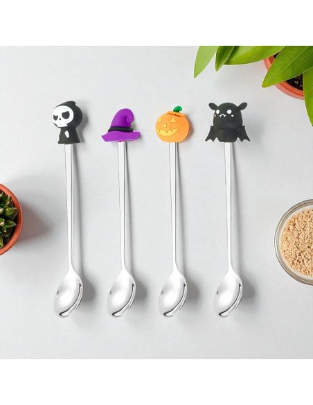 Lot de 4 Cuillères à café Thème Halloween - Matière : Acier inoxydable