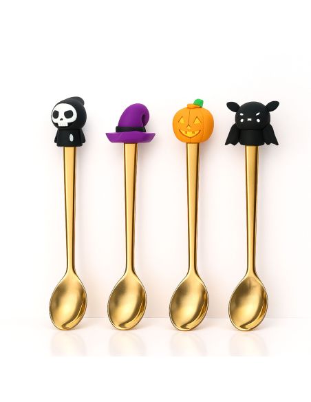 Lot de 4 Cuillères à café Thème Halloween - Matière : Acier inoxydable