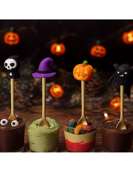 Lot de 4 Cuillères à café Thème Halloween - Matière : Acier inoxydable