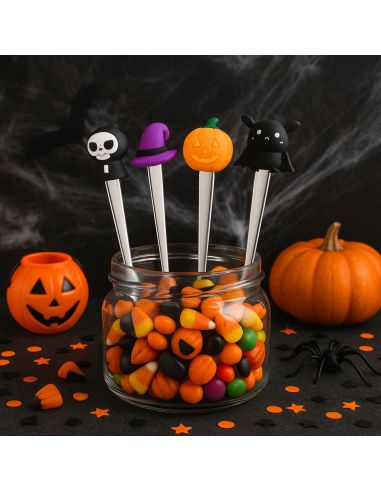 Lot de 4 Cuillères à café Thème Halloween - Matière : Acier inoxydable