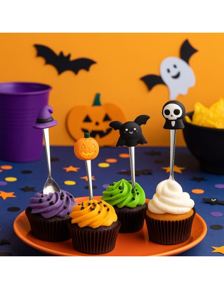 Lot de 4 Cuillères à café Thème Halloween - Matière : Acier inoxydable
