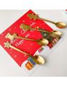Lot de 4 Mini cuillère à café dorée thème de Noël - Matière : Acier inoxydable