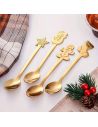 Lot de 4 Mini cuillère à café dorée thème de Noël - Matière : Acier inoxydable