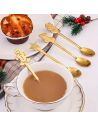 Lot de 4 Mini cuillère à café dorée thème de Noël - Matière : Acier inoxydable