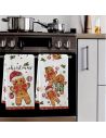 Lot de 2 Torchons de Cuisine Microfibre Noël " Personnage en Pain D'épice et Sucette" 40x 60 cm