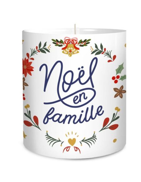 Bougie Ronde Parfumée " Noël en Famille " - Dimensions : 8 x 8 x 9,5 cm
