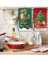 Lot de 2 Torchons de Cuisine Microfibre Noël "Père Noël ,Sapin et Cadeau de Noël" 45 x 70 cm