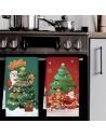 Lot de 2 Torchons de Cuisine Microfibre Noël "Père Noël ,Sapin et Cadeau de Noël" 45 x 70 cm