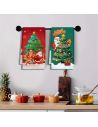 Lot de 2 Torchons de Cuisine Microfibre Noël "Père Noël ,Sapin et Cadeau de Noël" 45 x 70 cm