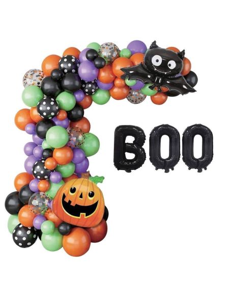 Kit Arche Ballons Halloween Deluxe - 93 Pièces avec Ballons Citrouille et Chauve-Souris BOO