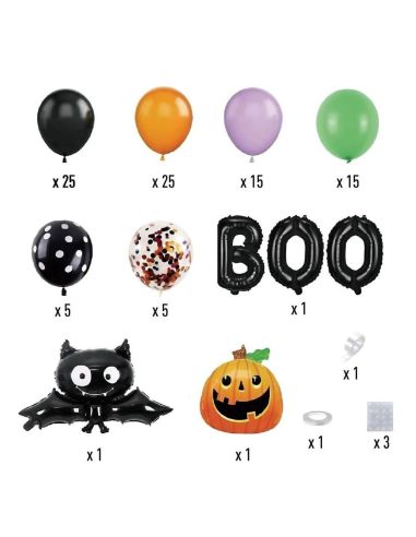 Kit Arche Ballons Halloween Deluxe - 93 Pièces avec Ballons Citrouille et Chauve-Souris BOO